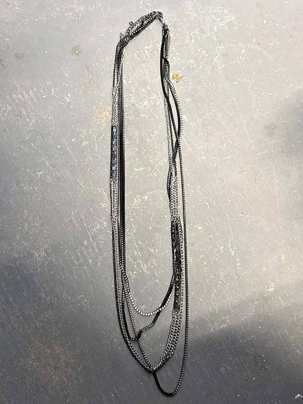Layered Chain Necklace in Black & Silver